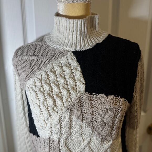 G.H. Bass Chunky Multi Color Asymmetrical Design Turtleneck Pullover Sweater L - Picture 2 of 7